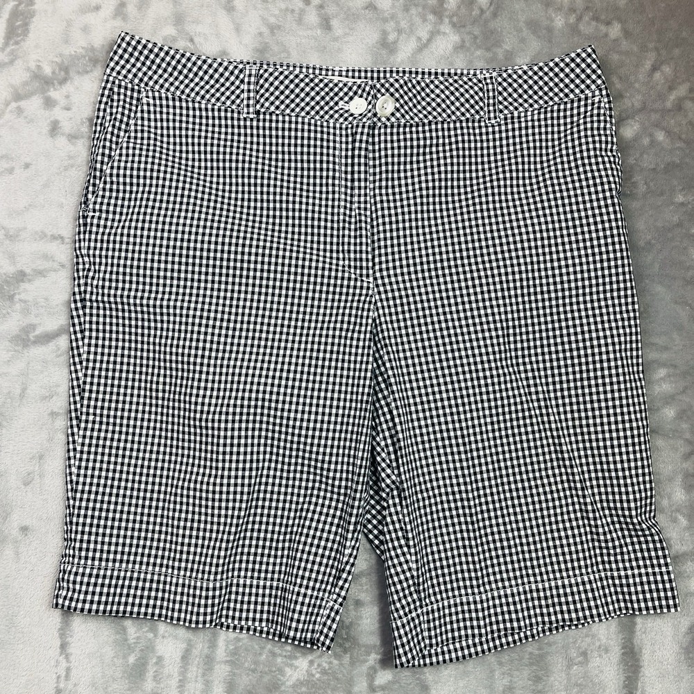 Talbots Shorts Womens 14P Petite Black White Check Cotton Stretch Chino Pockets